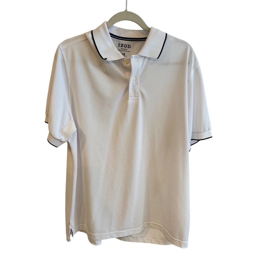 IZOD Mens White Performance Polo Shirt Short Sleeve Collar Tipped Size L